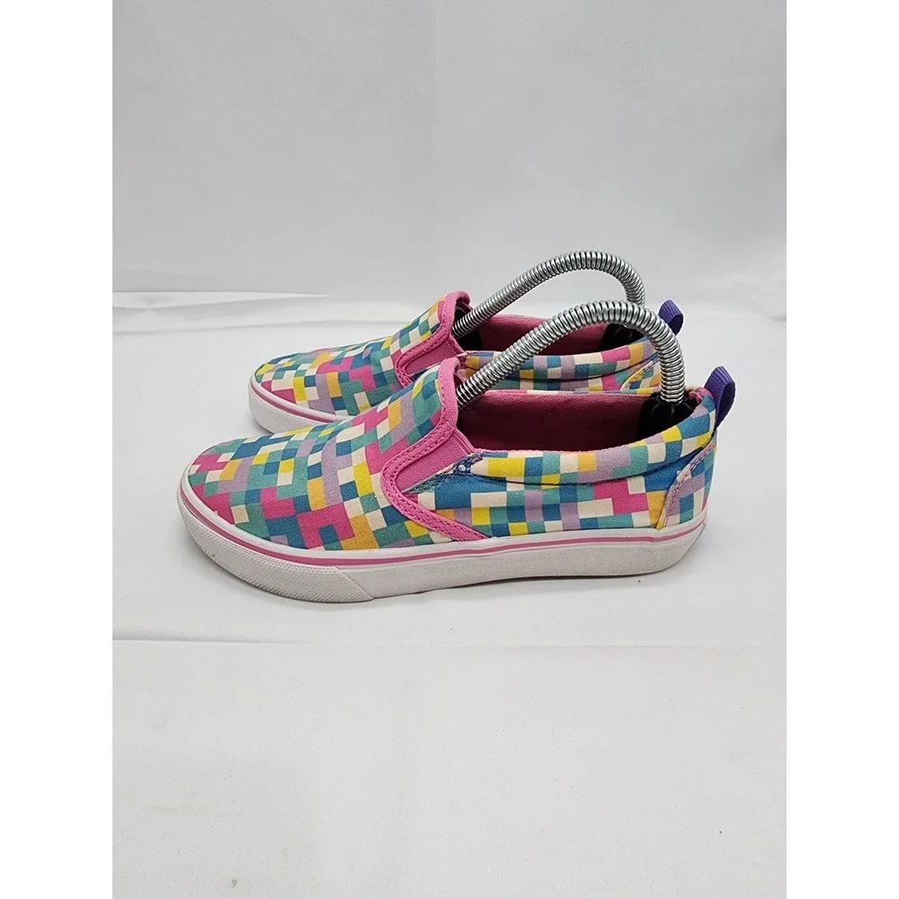 Skechers Slip On Canvas Shoes Kids Size 2 Rainbow Pixel Print Casual Used